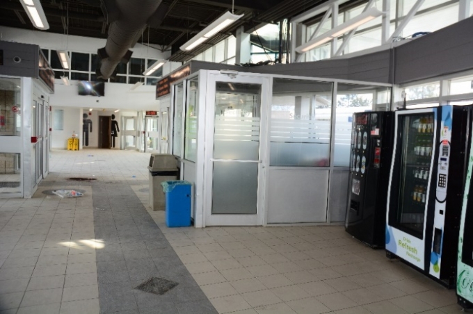 Interior of bus terminal.  Security office is located to the right.  