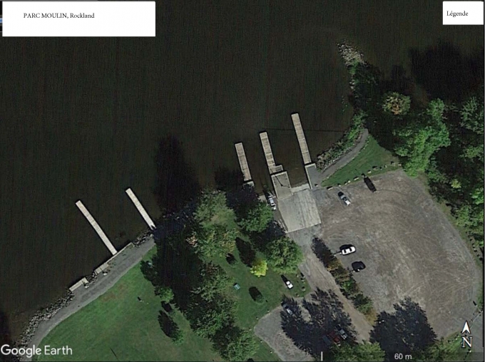 Figure 1 – Photographie aérienne du parc Moulin, à Rockland, obtenue de Google Earth Pro.