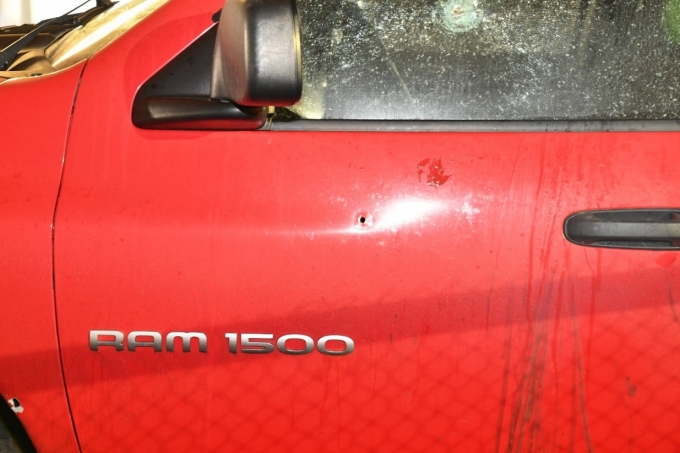 Figure 6 – Bullet strikes to the driver’s side of the Dodge pickup truck
