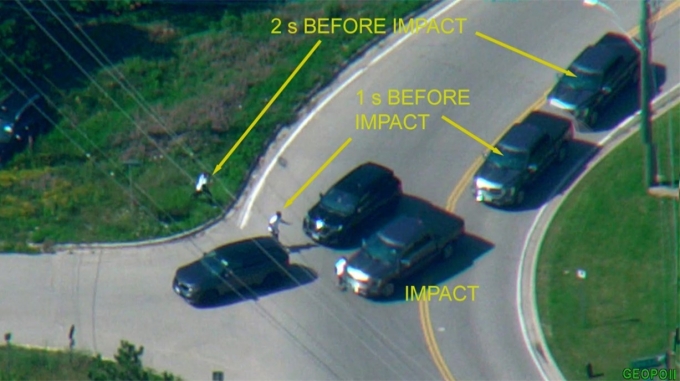 Figure 5 - Sélection d’images montrant la position du Ford F150 et du plaignant dans les deux secondes précédant l’impact
