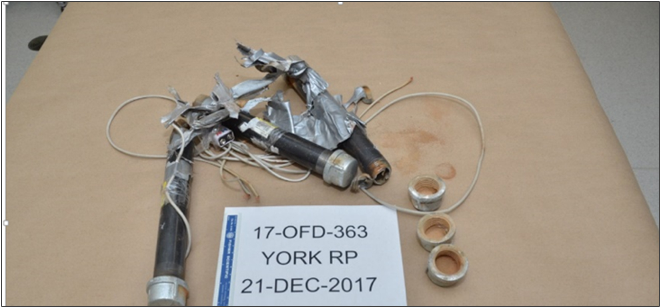 pipe bomb components including electrical wires