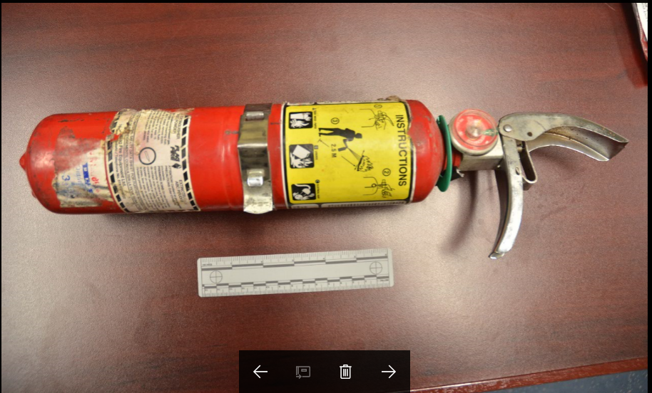 Evidence - photo - fire extinguisher used by a police officer