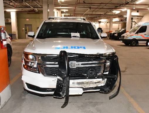 Figure 1 - The SO's police vehicle with damage to the front 'push bumper'