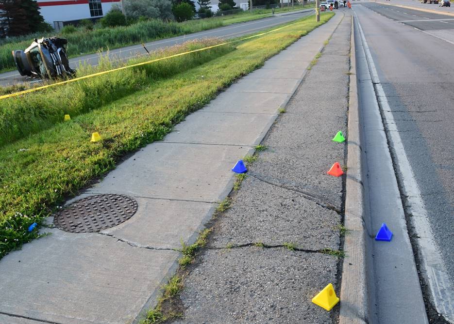 Figure 1 – The scene, including the line markings indicating the path of travel of the Complainant’s vehicle