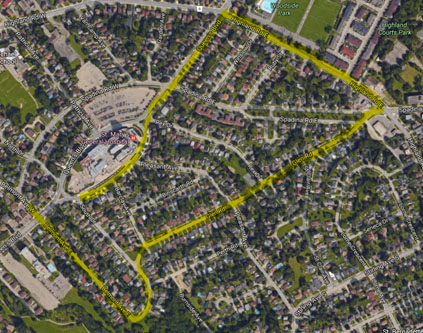 Cette image Google Map montre l&rsquo;itin&eacute;raire emprunt&eacute; par le TC no 14 et l&rsquo;AI.