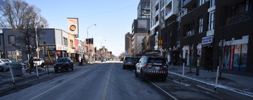 Figure 1 - Danforth Avenue looking east with Oak Park Avenue intersecting on the north (left)