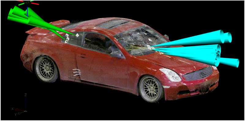 Figure 2: Infiniti and projectile trajectories image from the passenger side