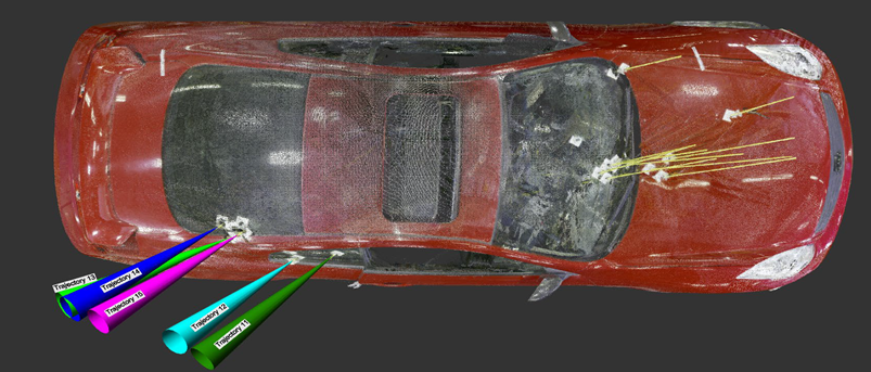 Figure 3: Infiniti and projectile trajectories image from above
