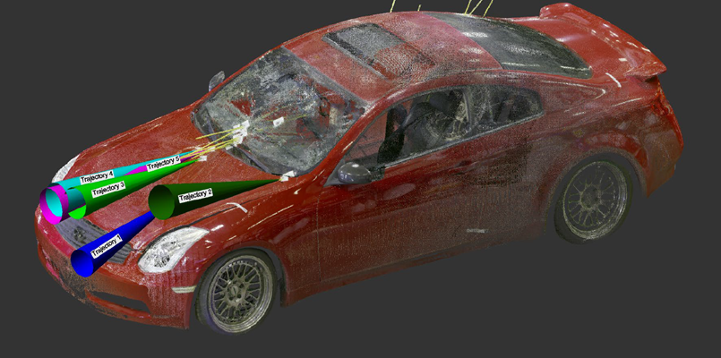 Figure 4: Infiniti and projectile trajectories image from the driver side
